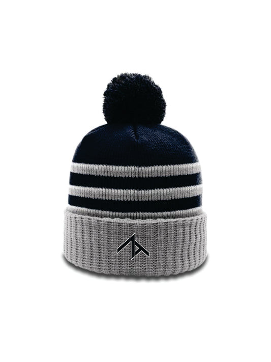 ZT Embroidered Cuffed Beanie with Pom-pom Top